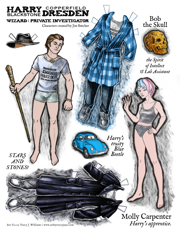 Harry Dresden paper doll set. Harry and Molly.