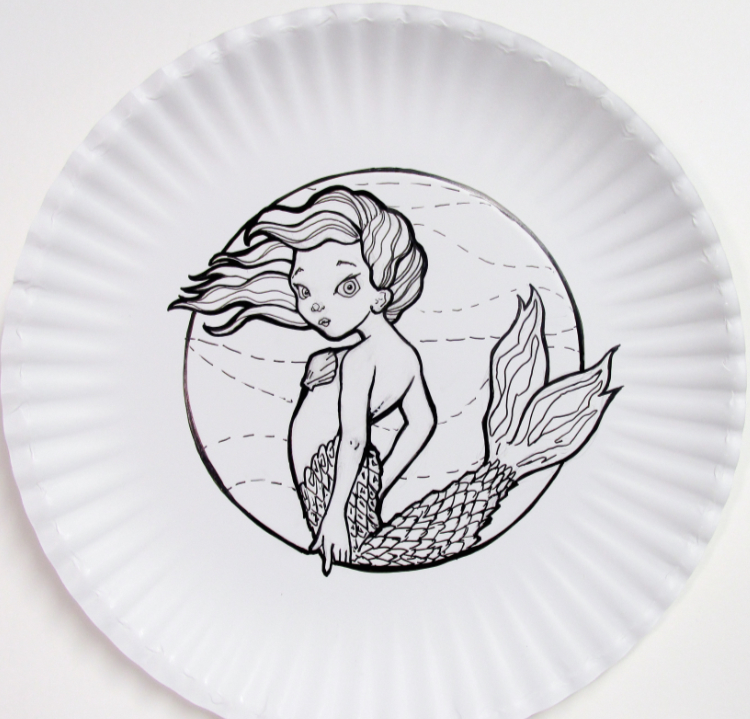 2020 MerMay mermaid drawing on a paper plate.